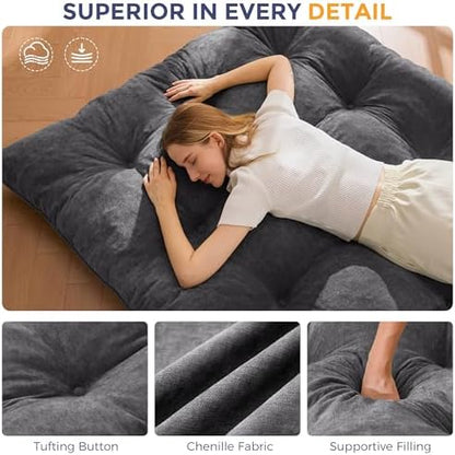 MAXYOYO Japanese Floor Mattress Full Size, 6" Foldable Futon Mattress Tufted Roll Up Floor Bed, Thick Chenille Tatami Mat Sleeping Pad for Camping Guest Room Dormitory Bedroom RV, Navy