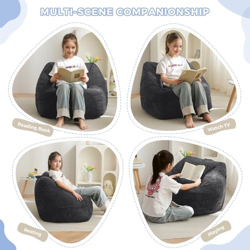 MAXYOYO Kids Bean Bag Chair, Bean Bag Couch with Handle, Comfy Toddler Chair for Boys and Girls, Accent Sofa Chair with Pocket for Gaming Reading Relaxing, Pink