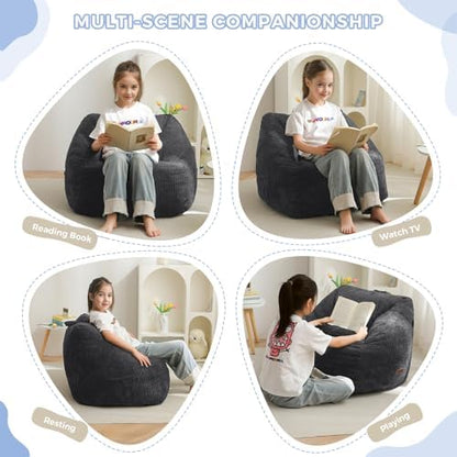 MAXYOYO Kids Bean Bag Chair, Bean Bag Couch with Handle, Comfy Toddler Chair for Boys and Girls, Accent Sofa Chair with Pocket for Gaming Reading Relaxing, Pink