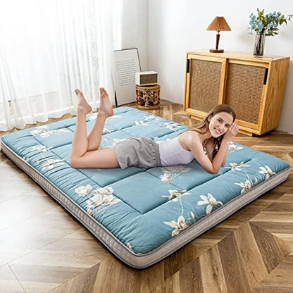MAXYOYO Black Moon and Star Futon Mattress, Japanese Floor Mattress Quilted Bed Mattress Topper, Extra Thick Folding Sleeping Pad Breathable Floor Lounger Guest Bed for Camping Couch, Twin