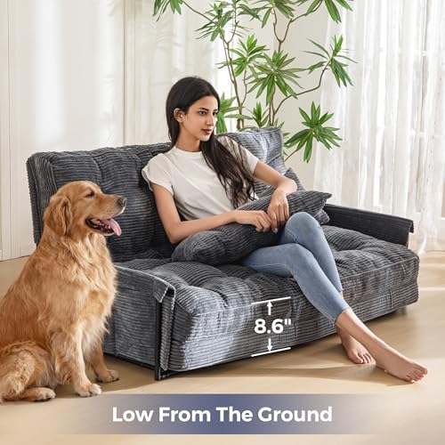 MAXYOYO Adjustable Floor Sofa Couch with Pillow, Multi-Functional Bean Bag Bed, 5-Position Foldable Lazy Sofa Sleeper Bed with Armrest, Versatile Floor Seating for Reading Gaming, Green, Single