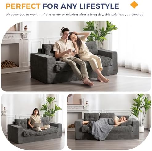 MAXYOYO Bean Bag Chair for Adults, Upholstered Floor Sofa with Armrests, Loveseat Boneless Couch with Tufted Cushion &amp; Backrest, Sofa in A Box, Large Bean Bag Couch for Bedroom Living Room, Black