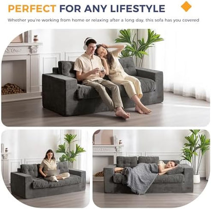MAXYOYO Bean Bag Chair for Adults, Upholstered Floor Sofa with Armrests, Loveseat Boneless Couch with Tufted Cushion &amp; Backrest, Sofa in A Box, Large Bean Bag Couch for Bedroom Living Room, Dark Grey