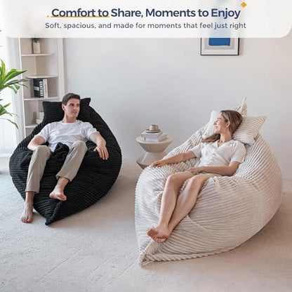 MAXYOYO Giant Bean Bag Chair with Pillow, 3 in 1 Convertible Bean Bag Chair for Adults with Removable Cover, Floor Cushion Stuffed Floor Lounger for Living Room Bedroom, Grey