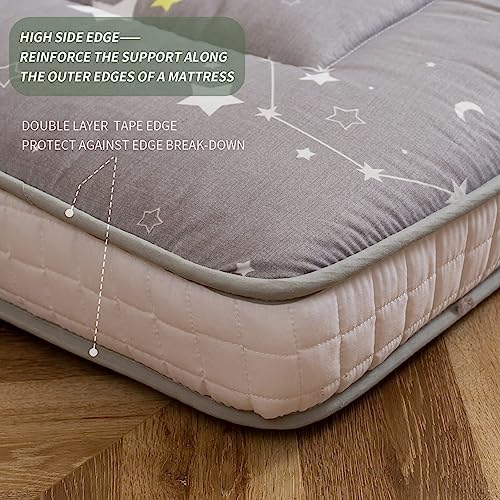 MAXYOYO Black Moon and Star Futon Mattress, Japanese Floor Mattress Quilted Bed Mattress Topper, Extra Thick Folding Sleeping Pad Breathable Floor Lounger Guest Bed for Camping Couch, Twin