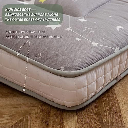 MAXYOYO Black Moon and Star Futon Mattress, Japanese Floor Mattress Quilted Bed Mattress Topper, Extra Thick Folding Sleeping Pad Breathable Floor Lounger Guest Bed for Camping Couch, Twin