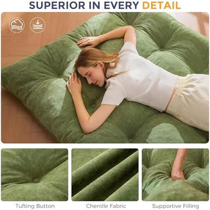 MAXYOYO Japanese Floor Mattress Full Size, 6" Foldable Futon Mattress Tufted Roll Up Floor Bed, Thick Chenille Tatami Mat Sleeping Pad for Camping Guest Room Dormitory Bedroom RV, Navy