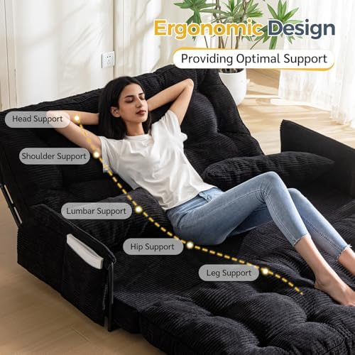 MAXYOYO Adjustable Floor Sofa Couch with Pillow, Multi-Functional Bean Bag Bed, 5-Position Foldable Lazy Sofa Sleeper Bed with Armrest, Versatile Floor Seating for Reading Gaming, Green, Single