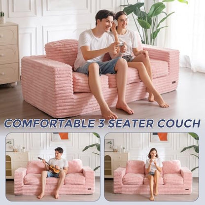 MAXYOYO Bean Bag Chair for Adults, Upholstered Floor Sofa with Armrests, Loveseat Boneless Couch with Tufted Cushion &amp; Backrest, Sofa in A Box, Large Bean Bag Couch for Bedroom Living Room, Black