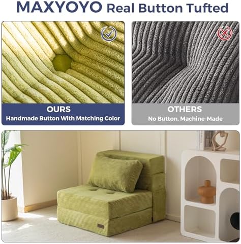 MAXYOYO Convertible Sofa Bed, Fold Out Loveseat Sleeper Sofa with Pillow, 4 in 1 Tufted Folding Couch Bed Foam Floor Couch, Lazy Chair for Living Room Bedroom Guest Room, Dark Grey