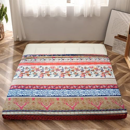 MAXYOYO Mattress Cover for Traditional Japanese Futon Mattress, Futon Floor Mats Cover with Zipper, Super Soft and Machine Washable, Navy Floral, Twin