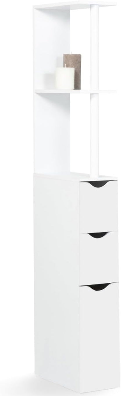 - Meuble WC Étagère Bois 3 Portes Blanc Gain De Place Pour Toilettes