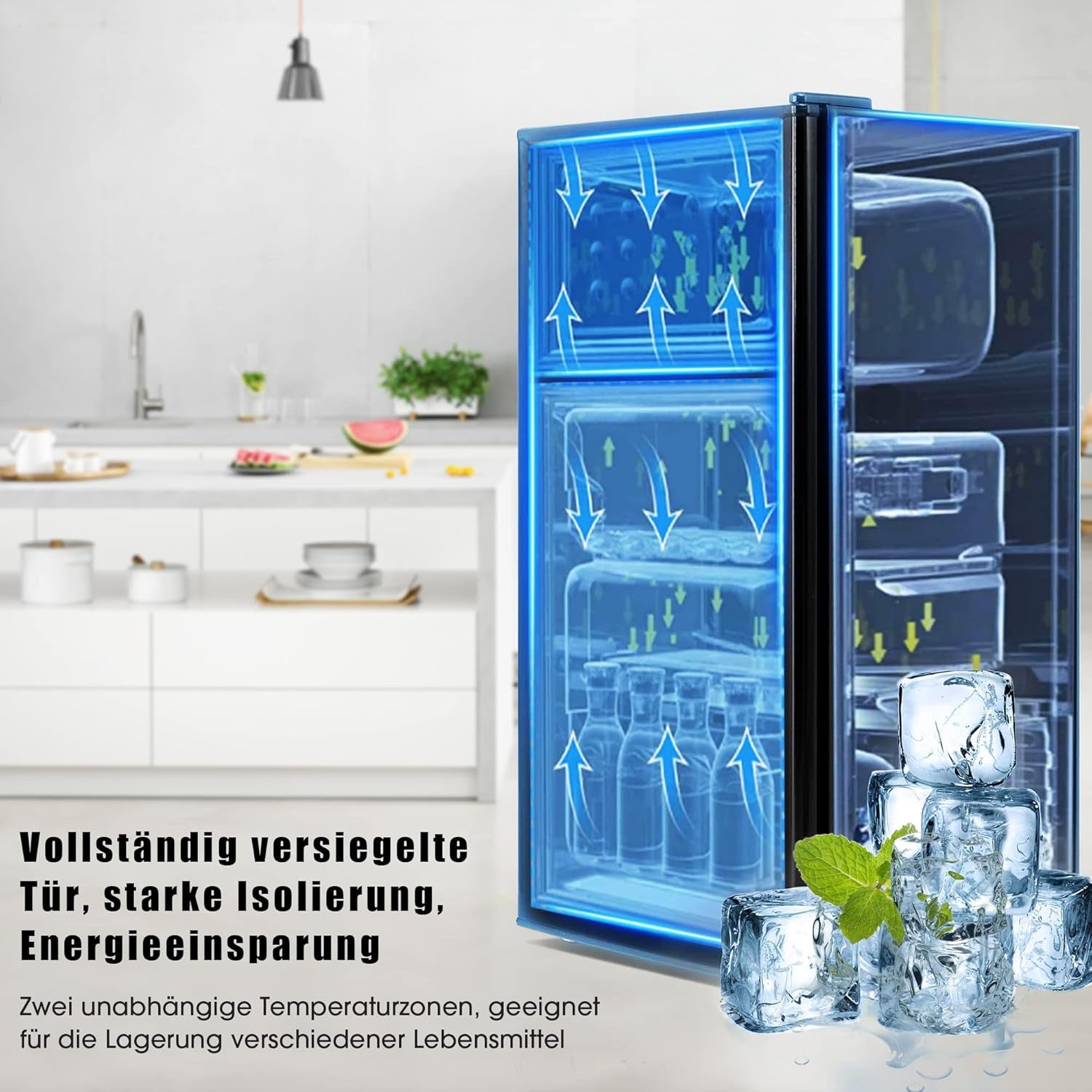 Réfrigérateur Congélateur De 60 Litres - Double Porte - Capacité De Congélation : 22 Litres - Volume De Refroidissement : 38 Litres - 172 Kwh/An - Lumière LED De Qualité Supérieure - Noir
