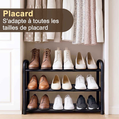 Meuble À Chaussure Entrée Étroit Extensible 3 Niveaux, Rangement Porte Étagère À Chaussure En Métal Noir 6 À 12 Paires, Pour Entrée, Extérieur, Armoires, Chambres À Coucher
