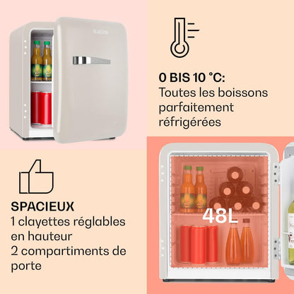 Mini Frigo De Chambre De 48L Pour Snacks Et Boissons, Petit Frigo Top Silencieux, Mini Bar, Petit Réfrigérateur Camping, Mini Frigo Cosmetique, Refrigerateur Avec Étagères Réglables, 0-10°C