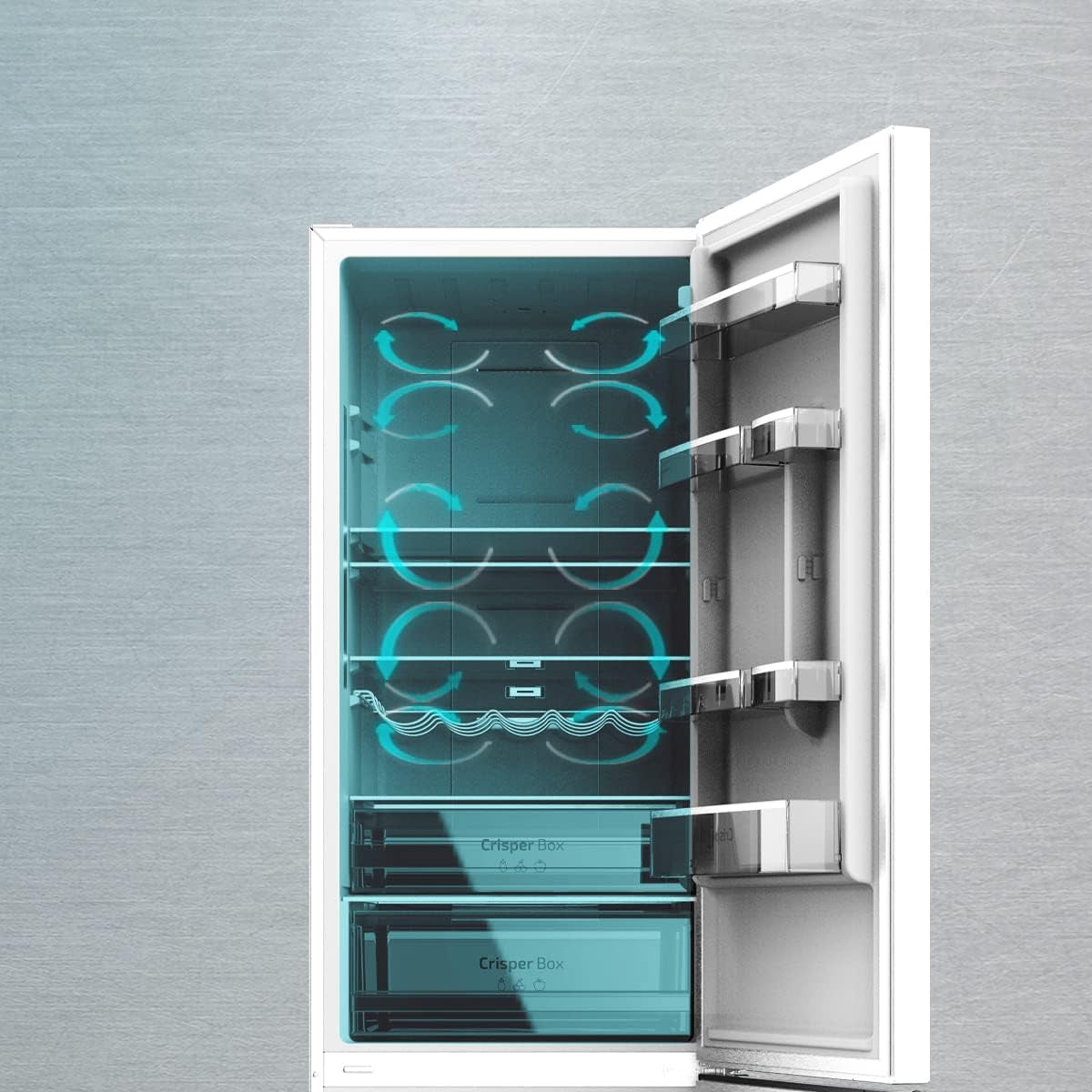 Frigorífico Combi 2 Puertas Bolero Coolmarket Combi 322 Inox D. 322 L, Altura 185 Y 60 Cm De Ancho, Bajo Consumo, Motor Inverter, Sistema Multi Air Flow, Total No Frost
