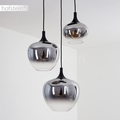 Azurara Lampe Suspendue En Métal/Verre Noir/Fumé/Transparent Design Moderne 3 Flammes Hauteur Max. 120 Cm 3 Ampoules E27