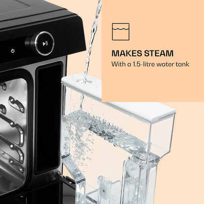Vaporchef - Four Vapeur Encastrable, Four Posable, Cuiseur Vapeur Sur Pied, 230 ° C, Réservoir D'Eau 1,5 L, Molette De Commande, CEE A, Grill, Friture À Air, 31 L - Noir