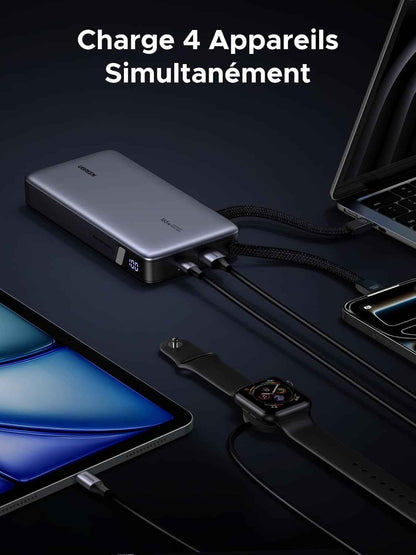 Nexode 165W Batterie Externe 25000Mah Power Bank Charge Rapide 140W | 4 EN 1, 2 Câbles USB C, 2 Ports 1C1A, Chargeur Portable PC, LED, Compatible Avec Iphone 17 16 15 Galaxy S26 S25 Ipad Macbook