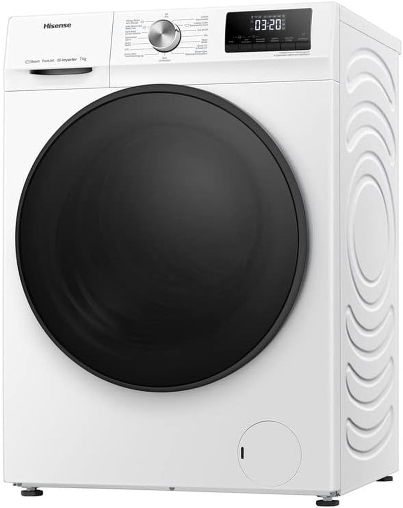 Hisense WFQA7014EVJM Machine À Laver Avec Fonction Vapeur/ 7 Kg/Aquastop/ 1400 Tr/Min / 15 Programmes/Inverter Powerdrive Motor/Tambour En Acier Inoxydable/Sécurité Enfant/Nettoyage Du Tambour/Blanc