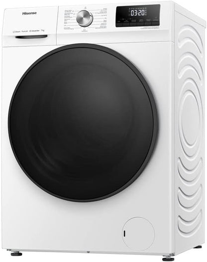 Hisense WFQA7014EVJM Machine À Laver Avec Fonction Vapeur/ 7 Kg/Aquastop/ 1400 Tr/Min / 15 Programmes/Inverter Powerdrive Motor/Tambour En Acier Inoxydable/Sécurité Enfant/Nettoyage Du Tambour/Blanc