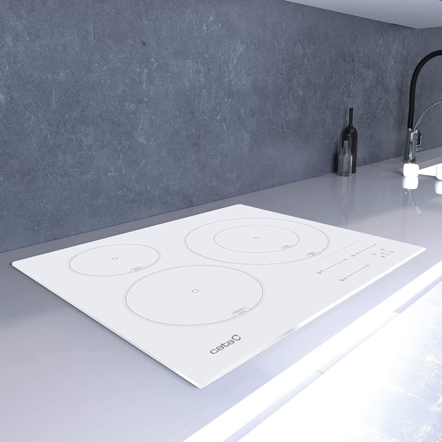 , Plaque D'Induction, Modèle INSB 6003 WH, 3 Zones De Cuisson, 9 Niveaux De Puissance + Booster 52X60X6Cm Blanc