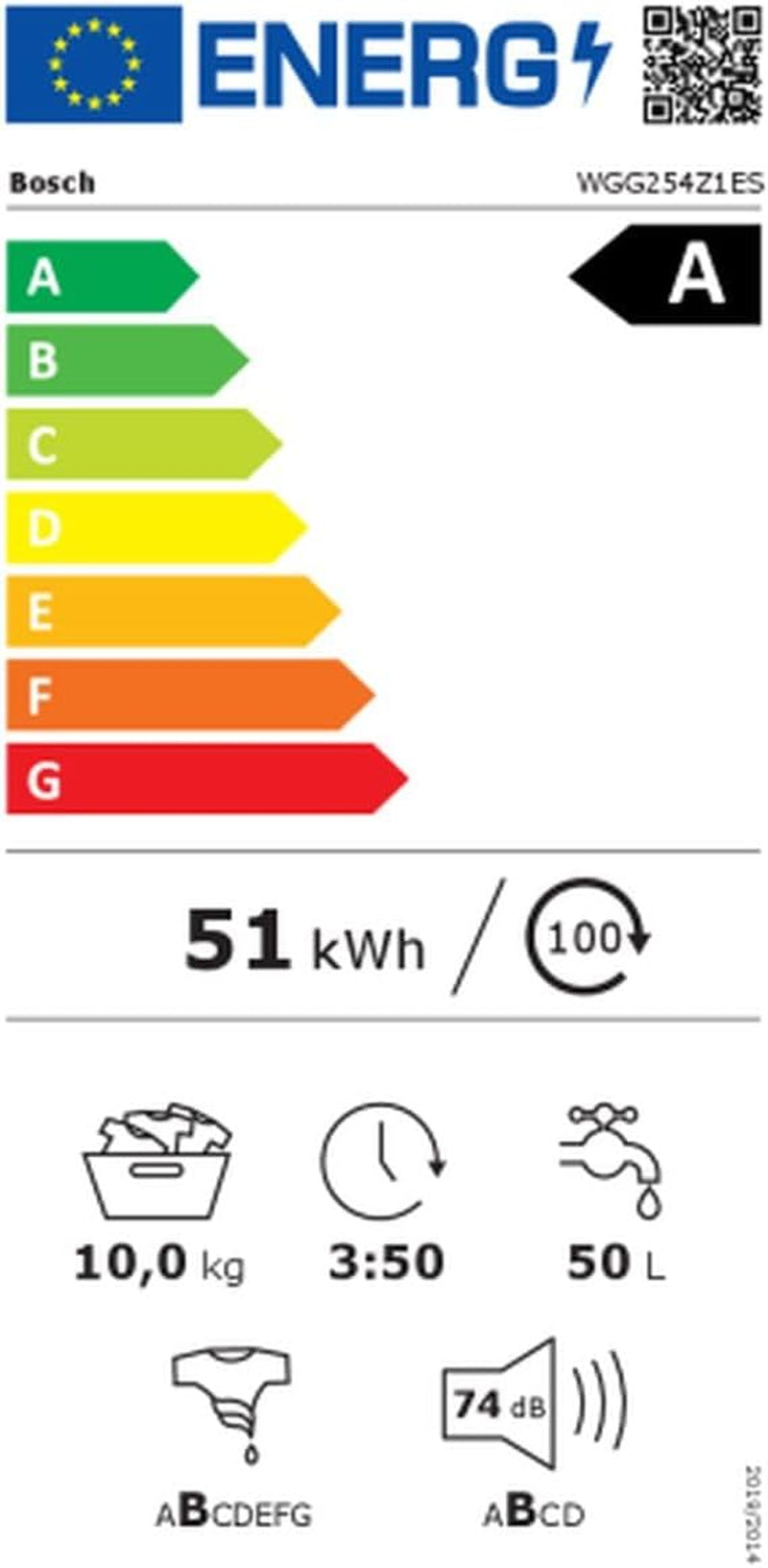WGG254Z1ES LAVADORA CARGA FRONTAL a LIBRE INSTALACIÓN 60 CM. 10 KG 1.400 RPM BLANCO MOTOR ECOSILENCE DISPLAY LED CON RECOMENDACIÓN DE CARGA ACTIVEWATER plus IRONASSIST 3G SPEEDPERFECT LUZ P+C
