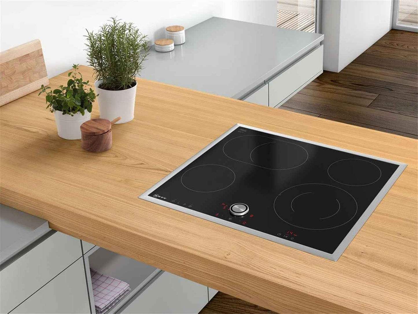 Plaque De Cuisson Électrique T16BT76N0 N70/60 Cm/Twistpad/Zone De Rôtisserie/Vitrocéramique, Cadre En Acier Inoxydable Avec Plateau Rotatif