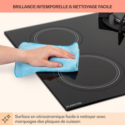 Plaque De Cuisson Gaz Et Vitrocéramique 4 Feux, Table De Cuisson À Gaz, Plaque Et Vitro De 6.4Kw En Acier Inoxydable, De Vitroceramique Encastrable, Mixte