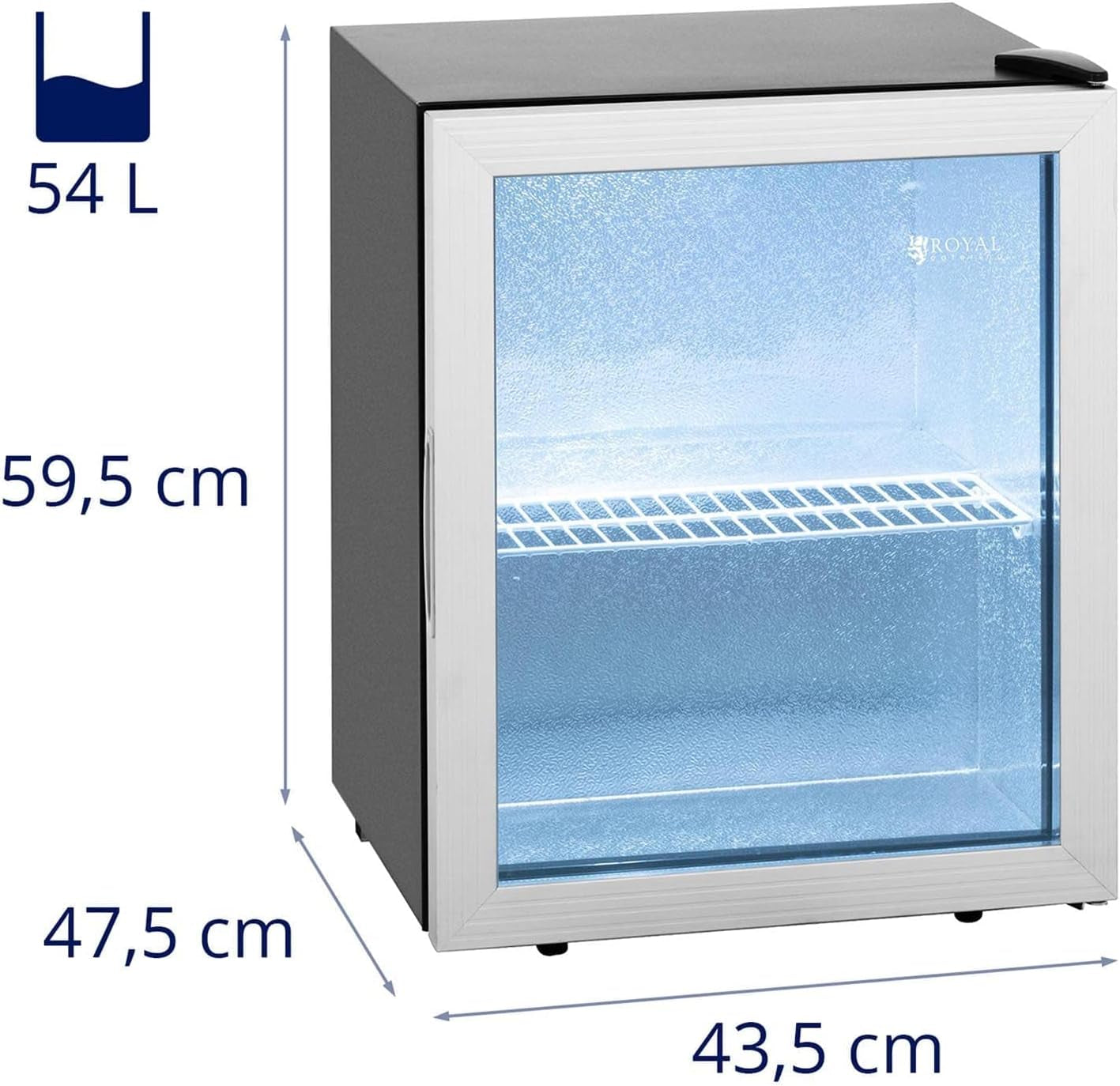 Frigo Boisson À Boissons Bouteille Bouteilles Réfrigérateur Vitré Vitre RCGK-54A (54 Litres, 64 W, 0-10 °C, Éclairage LED, Pieds Réglables, Aluminium/Inox)