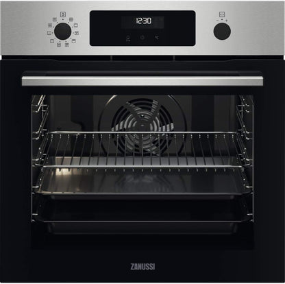 Zanussi ZOPKX6X2 Four Multifonction Avec Nettoyage Pyrolytique, 9 Fonctions Avec Cavité XXL, Horloge Électronique + Télécommandes Escamotables, Anti-Traces De Doigts, Inox, Classe A+, 72 Litres
