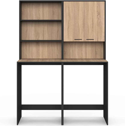 - Meuble Pour 2 Machines À Laver Wallis Noir Et Bois Façon Hêtre | Avec Placard Et Étagères
