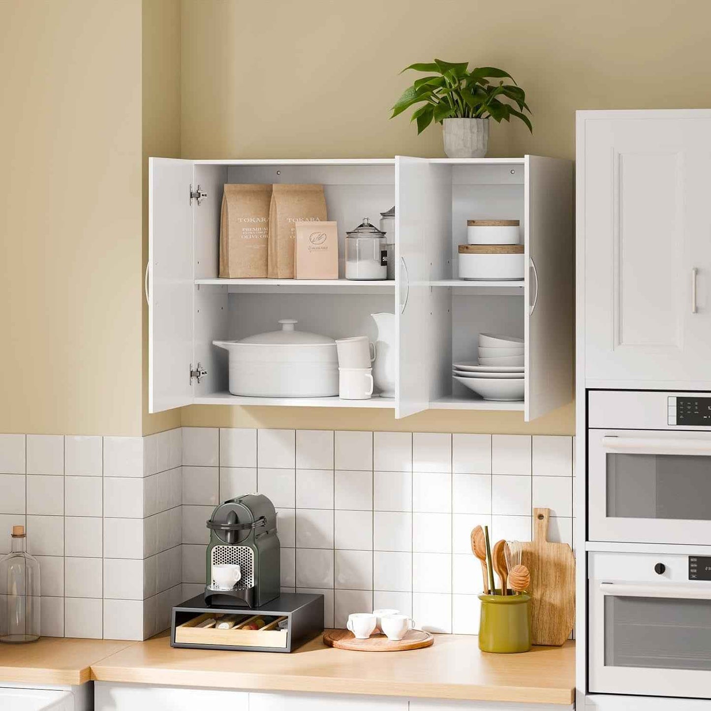 Meuble Haut Cuisine Avec 3 Portes & Étagères Réglables MDF Blanc | Placard Cuisine Mural Armoire Murale Cuisine Pour Épices, Meuble Suspendu Cuisine, Charge 36Kg, 90X30X60Cm, FRG231-L-W