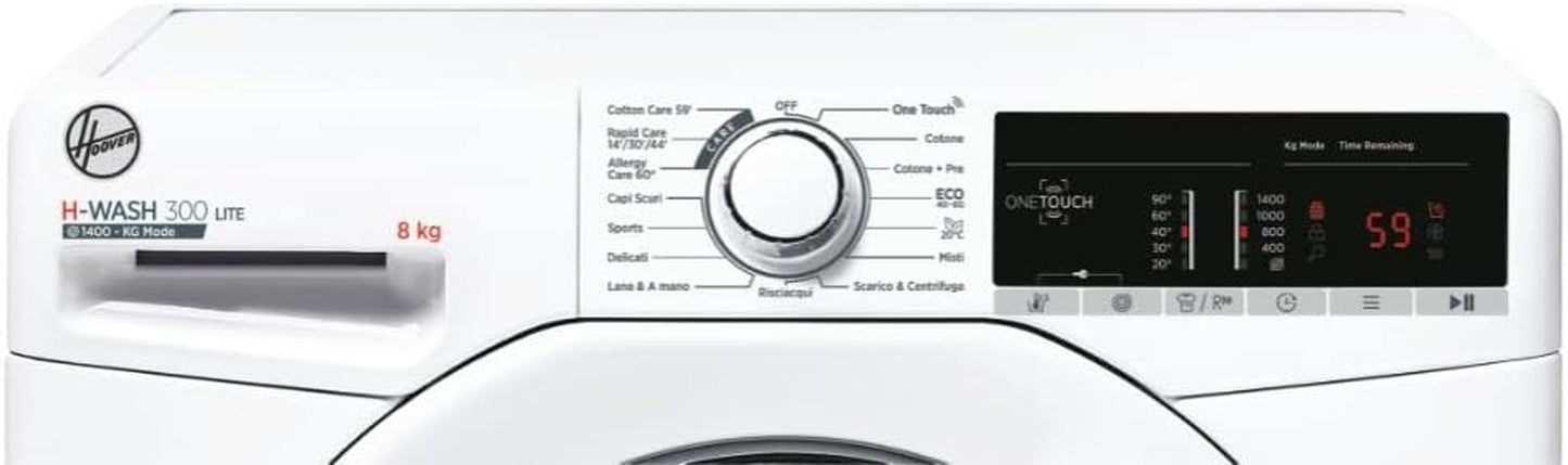 H3W 48TE-11 H-WASH 300 LITE Machine À Laver 8 Kg, 1400 Tr/Min, Connectivité NFC, Chargement Frontal, Autonome, 85-52-60 Cm, Blanc, Classe D