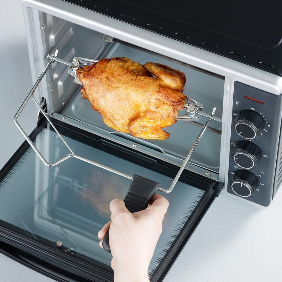 Mini-Four À Chaleur Tournante 30 L Avec Tournebroche, Four Posable 1 600 W Design Simple Et Élégant Électrique Avec Minuteur 120 Min, Noir/Inox, to 2056