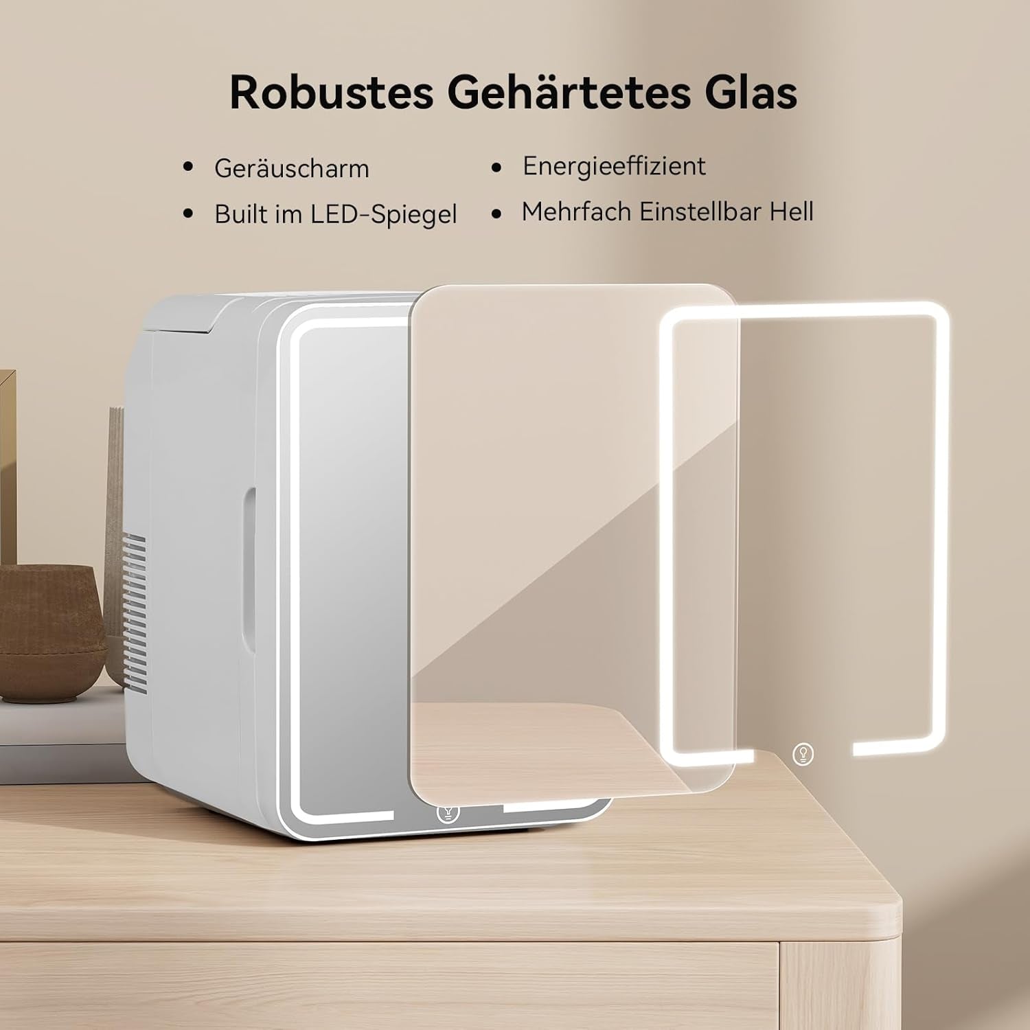 YOURLITE Mini Frigo De Chambre 2 En 1 10 Litres Avec Miroir LED À Intensité Variable, Mini Réfrigérateur Portable Ac/Dc Pour Cosmétiques Réfrigérés, Produits De Soins De La Peau Et Aliments