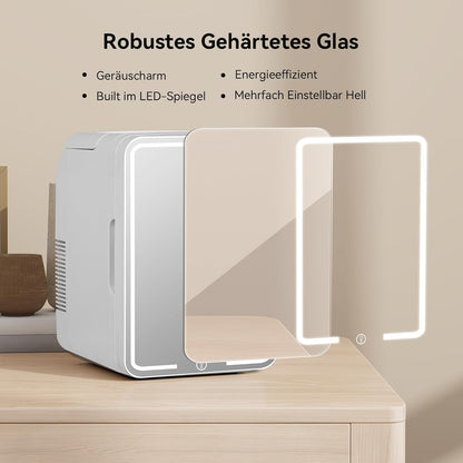 YOURLITE Mini Frigo De Chambre 2 En 1 10 Litres Avec Miroir LED À Intensité Variable, Mini Réfrigérateur Portable Ac/Dc Pour Cosmétiques Réfrigérés, Produits De Soins De La Peau Et Aliments