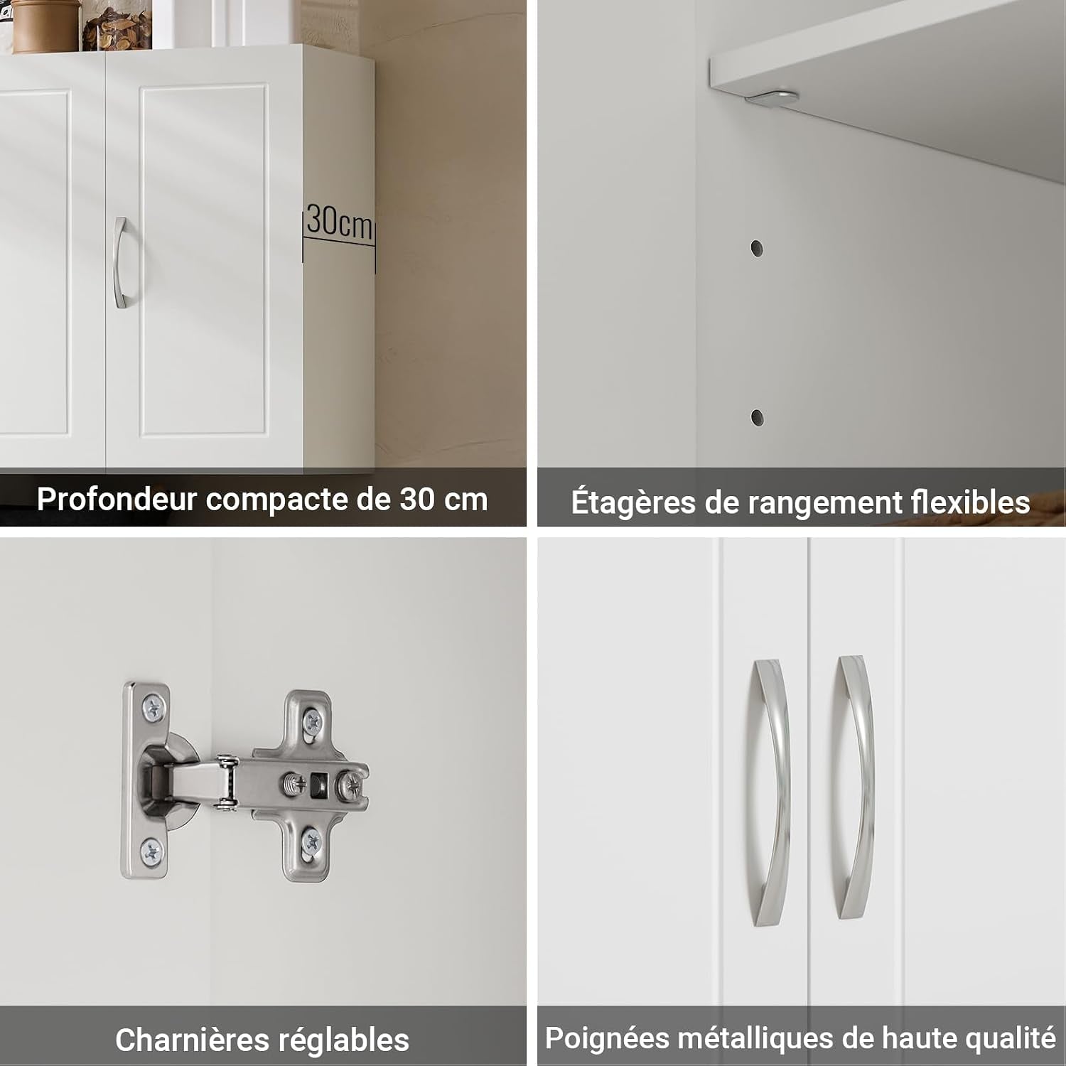 Meuble Haut Cuisine Avec 3 Portes & Étagères Réglables MDF Blanc | Placard Cuisine Mural Armoire Murale Cuisine Pour Épices, Meuble Suspendu Cuisine, Charge 36Kg, 90X30X60Cm, FRG231-L-W
