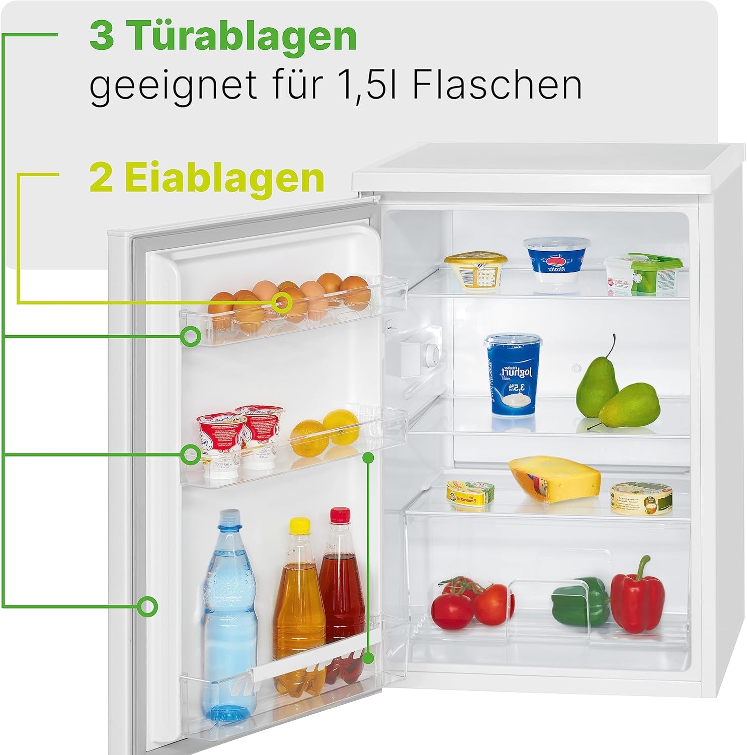 Bomann Réfrigérateur 133L Blanc Vs2185-1-Blanc, Capacité Nette : 133 Litres, Éclairage Intérieur À DEL, Contrôle De La Température En Continu, 3 Clayettes En Verre