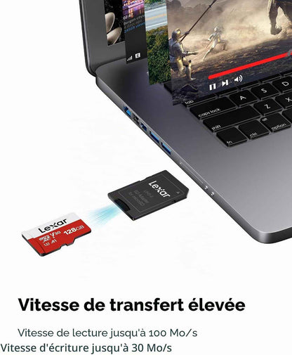 Carte Micro SD 128 Go Lot De 2 Cartes, Jusqu'À 100 Mo/S | Carte Mémoire Micro SD+ Adaptateur, Microsdxc Carte TF, A1, U3, C10, V30, Full HD Et 4K UHD Pour Caméra, Telephone, Switch