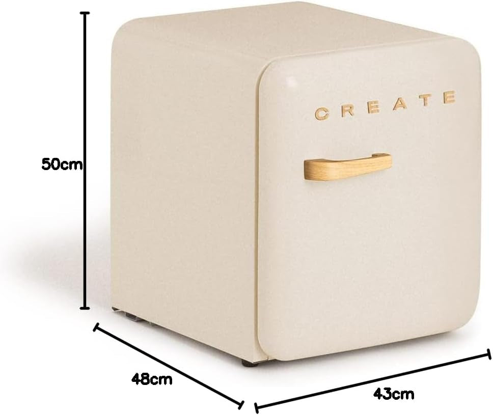 / RETRO FRIDGE 50 Wood/Réfrigérateur Blanc Cassé Avec Poignée Bois/Pratique Et Fonctionnel, Matériaux Résistants