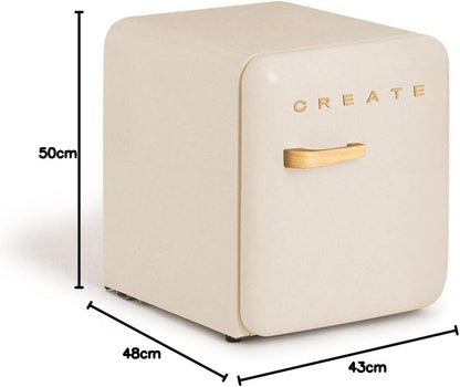 / RETRO FRIDGE 50 Wood/Réfrigérateur Blanc Cassé Avec Poignée Bois/Pratique Et Fonctionnel, Matériaux Résistants