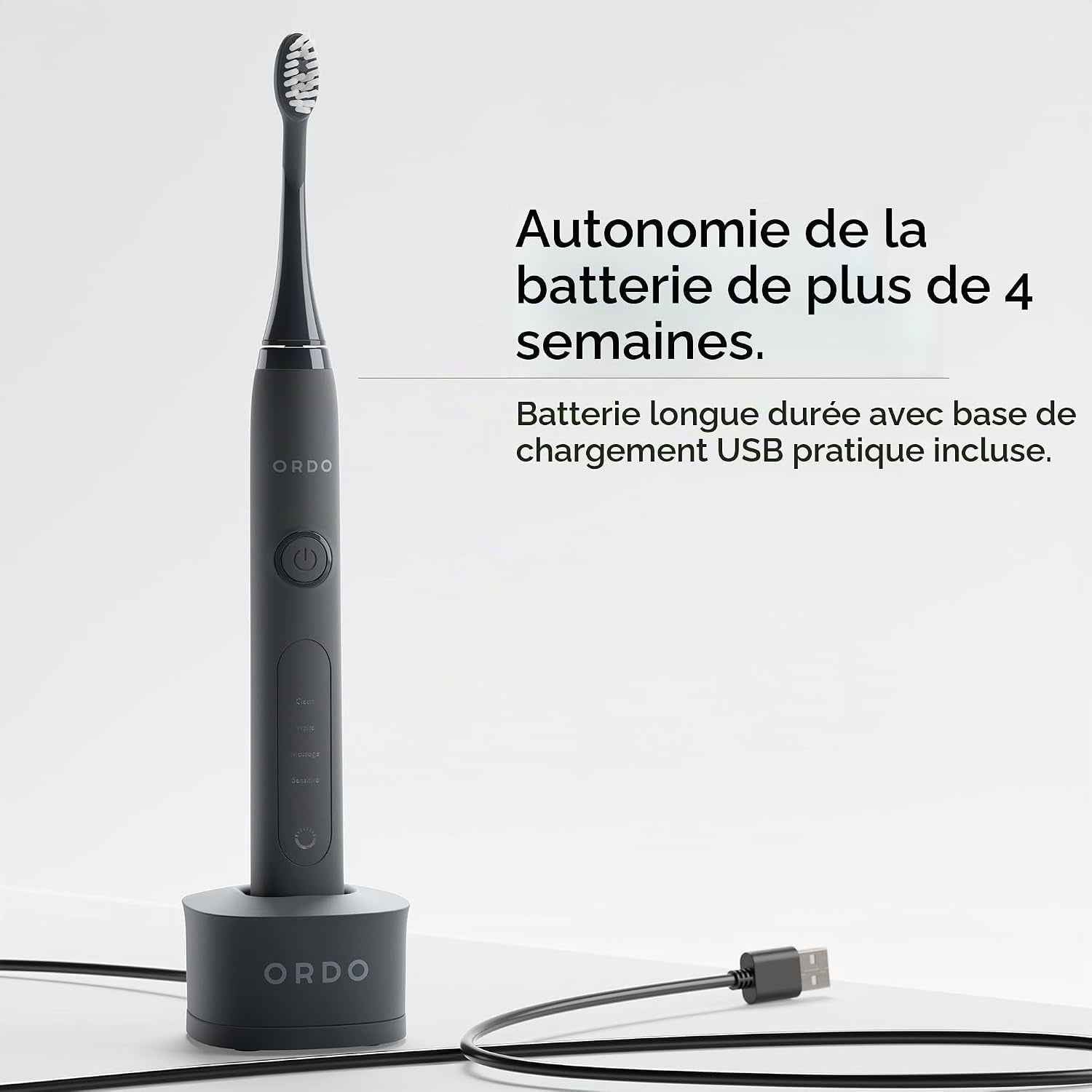 Brosse À Dents Electrique  Sonic Technologie Intelligente Avancée Avec 4 Modes De Brossage Batterie Rechargeable Rapide Et Élément De Chargeur USB Pour Adultes Noir Gris Anthracite