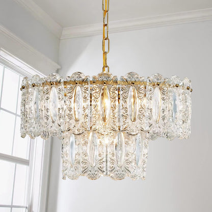 Saint Mossi Lustre En Cristal, Lustre Pendentif Vintage Avec 4 Ampoules, D46Cm X H25Cm, Abat-Jour En Verre À 2 Niveaux Et Finition Laiton
