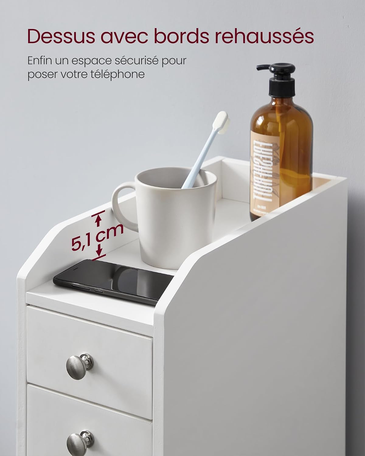 Petit Meuble De Salle De Bains, Placard Étroit, Petit Meuble De Rangement Pour Papier Toilette, Armoire De Toilette Avec Tiroir, Commode Sur Pieds, Pour Petits Espaces, Blanc BBC847P31