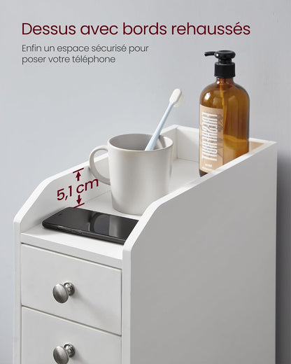 Petit Meuble De Salle De Bains, Placard Étroit, Petit Meuble De Rangement Pour Papier Toilette, Armoire De Toilette Avec Tiroir, Commode Sur Pieds, Pour Petits Espaces, Blanc BBC847P31