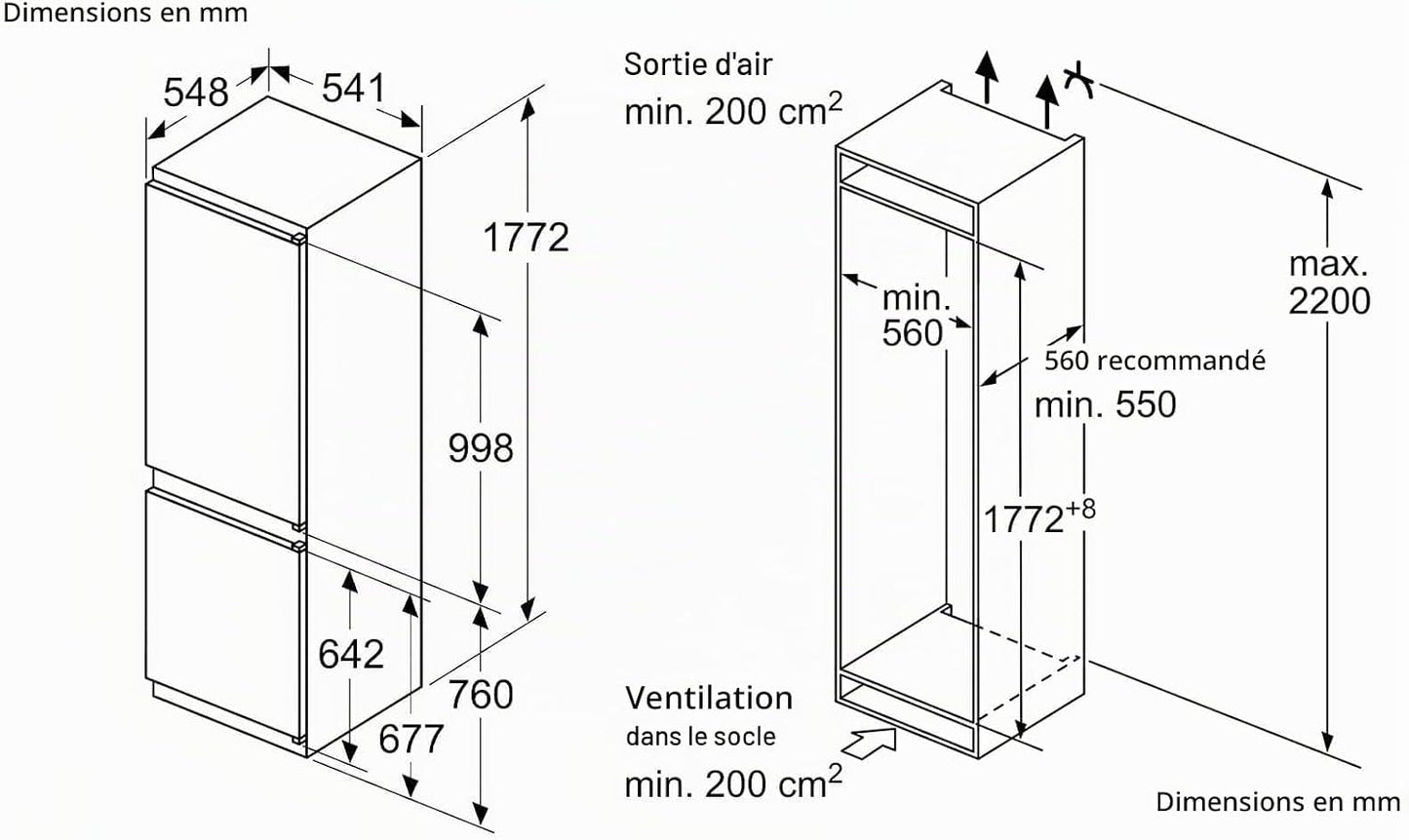 Réfrigérateur Combiné Intégrable À Glissières 267L Blanc - KIV86NSE0