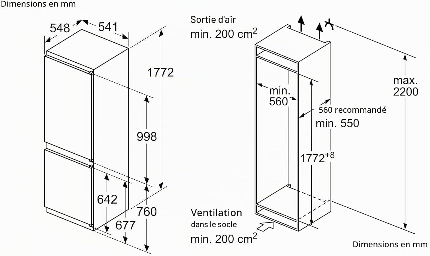 Réfrigérateur Combiné Intégrable À Glissières 267L Blanc - KIV86NSE0
