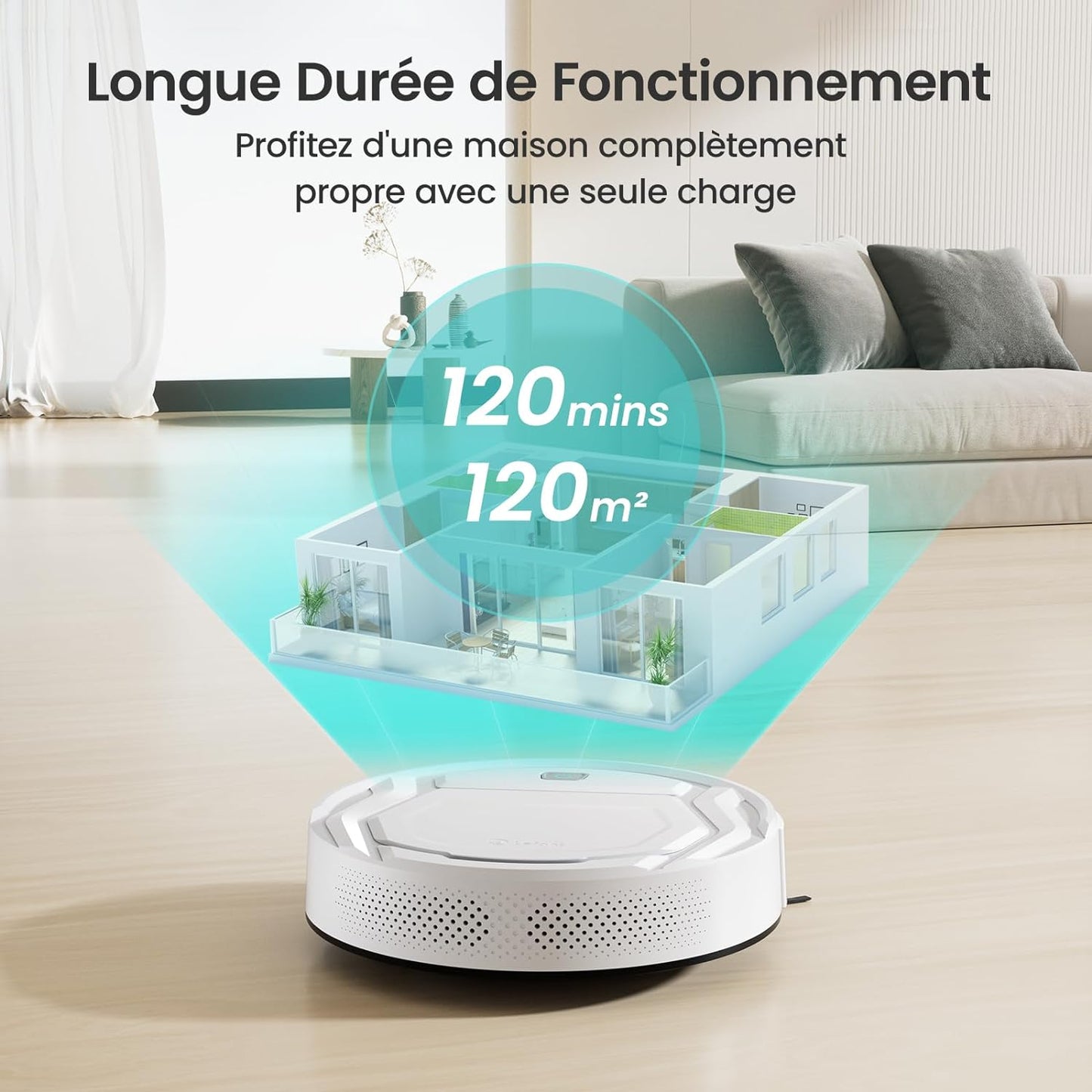 Aspirateur Robot, Robot Aspirateur Autonomie Mince Silencieux, Connecté Avec Wifi/Alexa/App, 3 Modes D'Aspirations, Programmable, Idéal Pour Les Poils D'Animaux Tapis Sols Durs, M210 Blanc