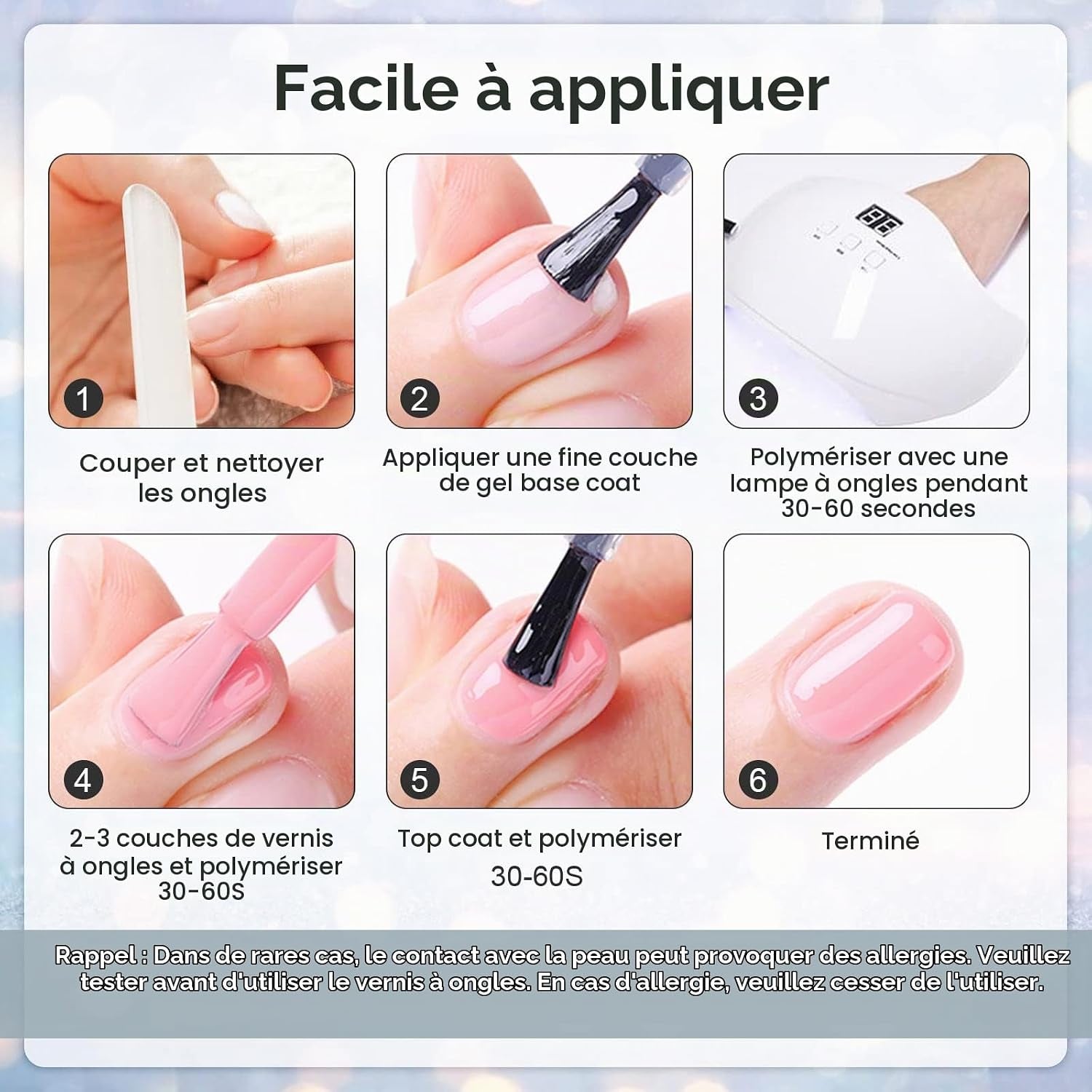Vernis À Ongles Semi Permanent Paillettes, 10 Couleurs Blanc Argenté Noir or Rose Gel Soak off UV/LED Kit Pour Salon De Manucure DIY Home, 8Ml